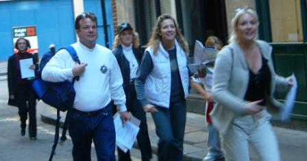 Team searching for historic city treasure hunt answer.