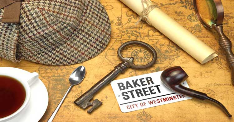 A collection of Sherlock Holmes memorabilia from the Baker Street Treasure Hunt.