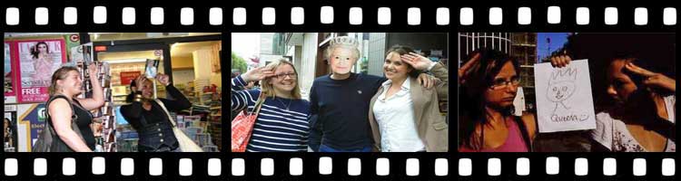 Three images showing people Posing with the Queen on the Belgravia Treasure Hunt.