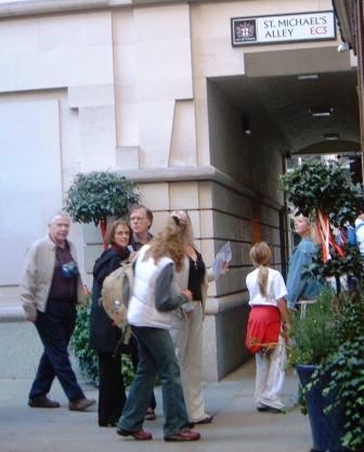 Group following a clue into a City Alleyway in London.