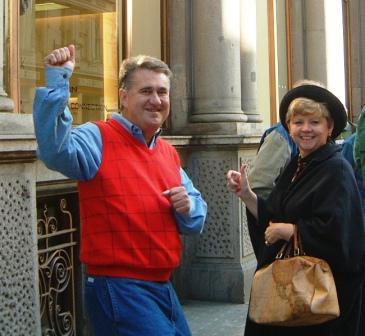 Man cheering for victory on a treasure hunt.