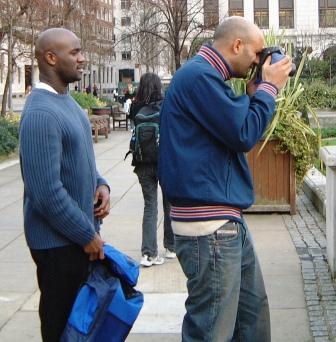 Taking a picture on the treasure hunt.