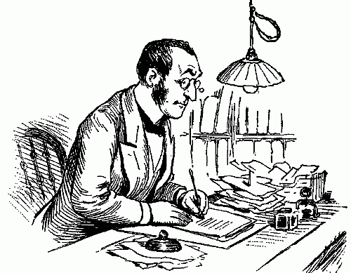 Man writing at a desk.