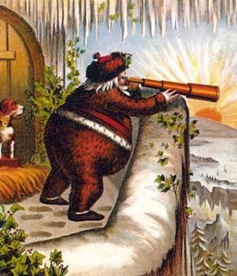 Santa looking through a telescope.