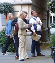 Looking for a treasure hunt clue in an old London alley.