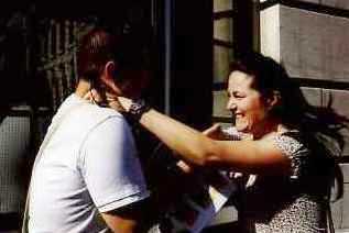 Woman arguing with a man as a task on the treasure hunt.