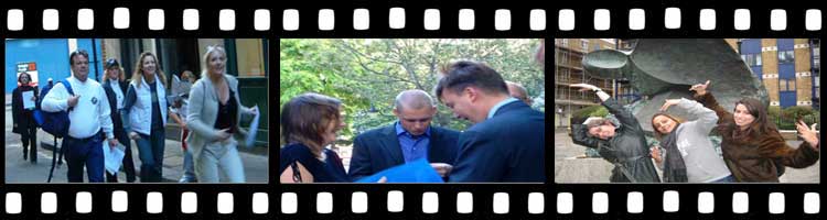 A montage showing people taking part in the docklands treasure hunt.