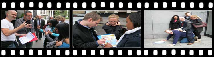 People reading their Soho treasure hunt clues.