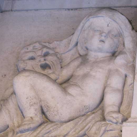 A carved cherub located on one of the London theatres we pass on the treasure hunt.